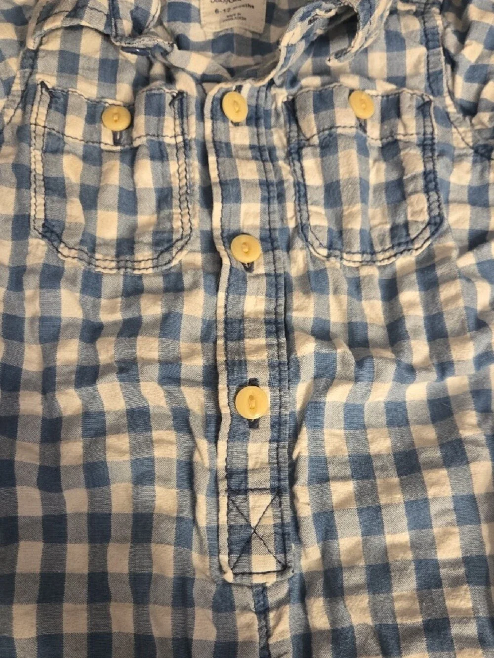 GAP Infant Blue and White Gingham Romper